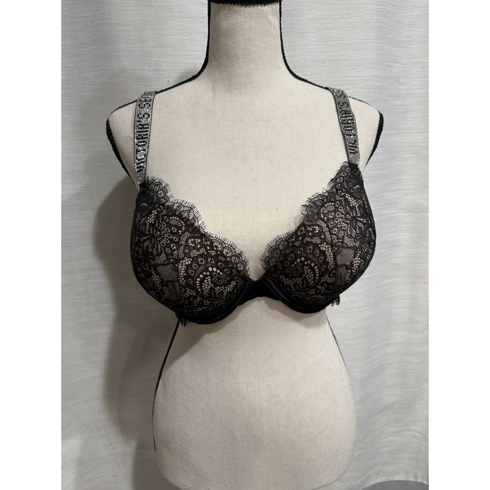 VICTORIA'S SECRET VERY SEXY SHINE STRAP PUSH-UP BRA RHINESTONE BLING 34DD